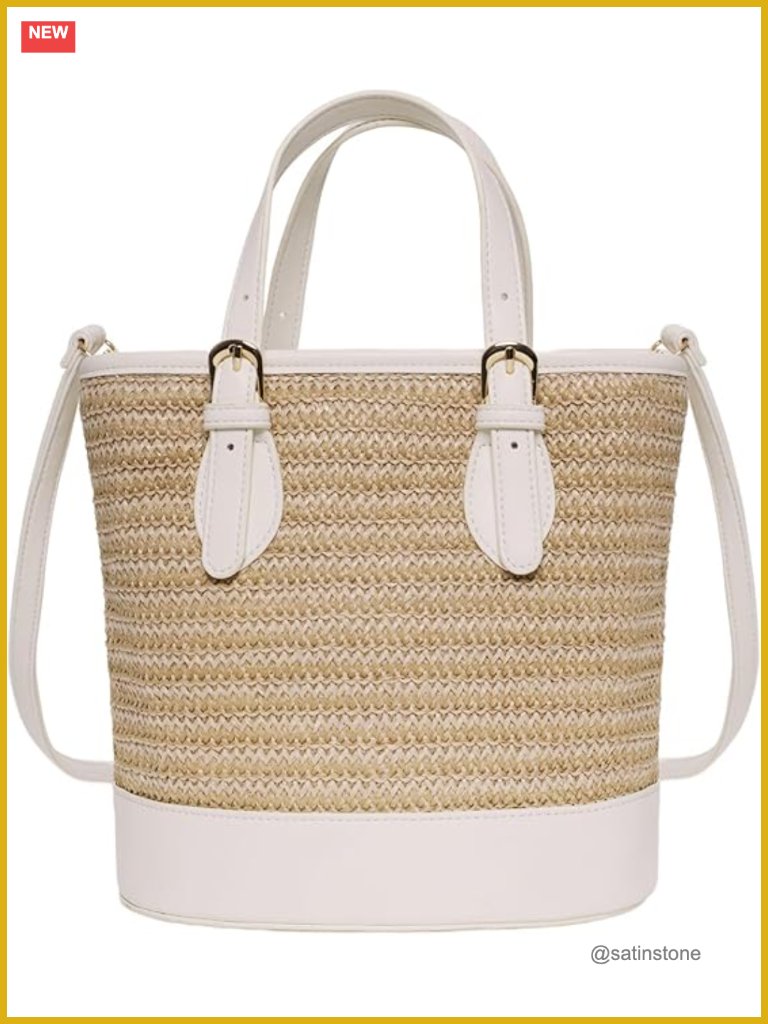 Straw Bucket Bag With Crossbody Strap, Summer Beach Purse